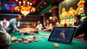 Exciting gamblers playing at a luxury casino table, showcasing https://xx88vt.com/ features and vibrant betting chips.