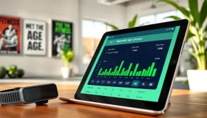 Calculate your metabolic age calculator on a tablet in a modern gym setting.