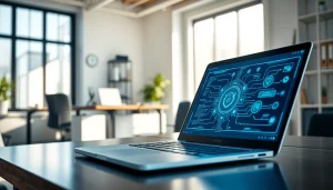 Visualize a cirt system highlighted on a laptop screen in a professional office environment.