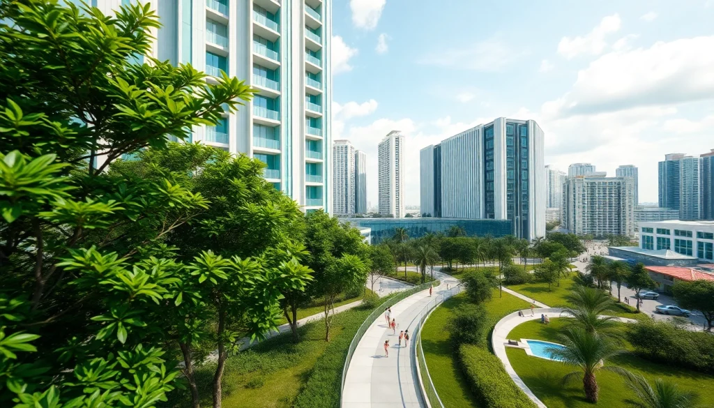 Showcase of vibrant Tampines EC development with modern architecture and lush greenery.