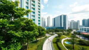 Showcase of vibrant Tampines EC development with modern architecture and lush greenery.