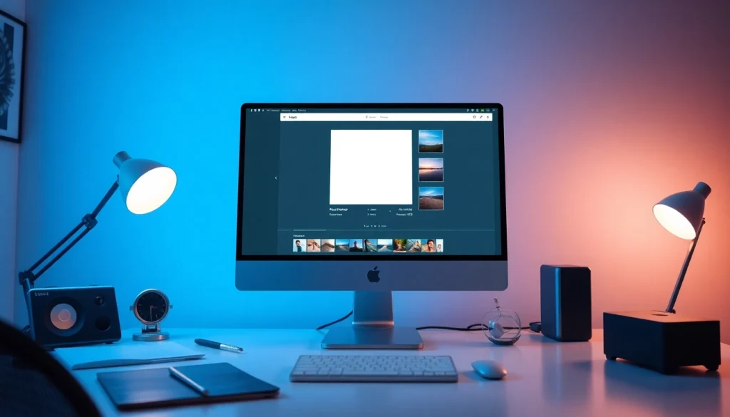 Image make photo square with modern interface and editing tools showcased in a professional workspace.