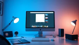 Image make photo square with modern interface and editing tools showcased in a professional workspace.