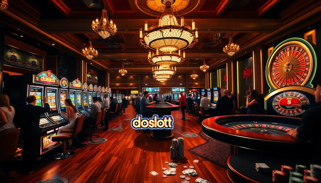 Experience thrilling gameplay at doaslot, surrounded by vibrant slot machines and glamorous casino ambiance.