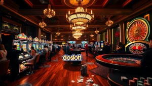 Experience thrilling gameplay at doaslot, surrounded by vibrant slot machines and glamorous casino ambiance.