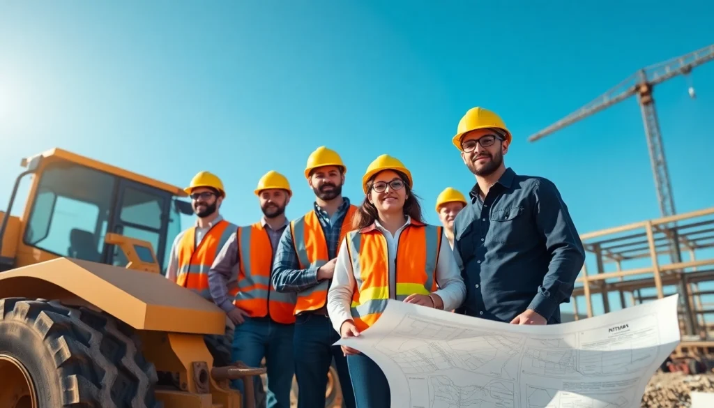 Construction association south carolina team collaborating on-site in vibrant safety gear.