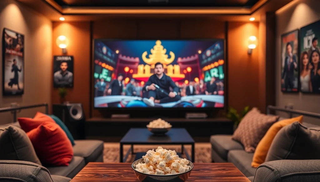 ดูหนังออนไลน์ บนจอใหญ่ในบ้านที่ตกแต่งอย่างมีสไตล์ พร้อมโซฟาสีสันสดใส