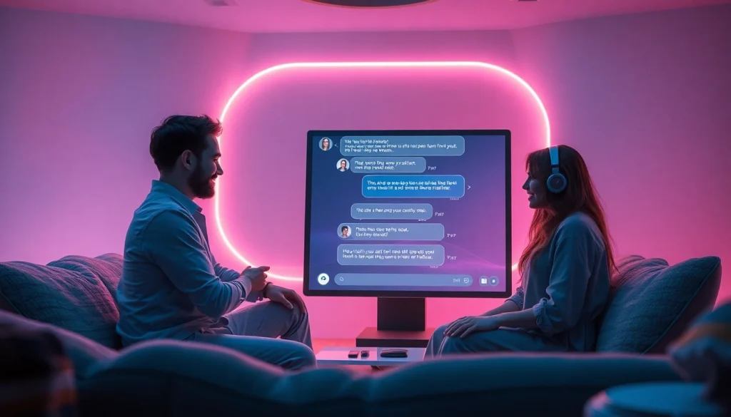 Engaging conversation with a sex AI chatbot in a warm, inviting atmosphere.