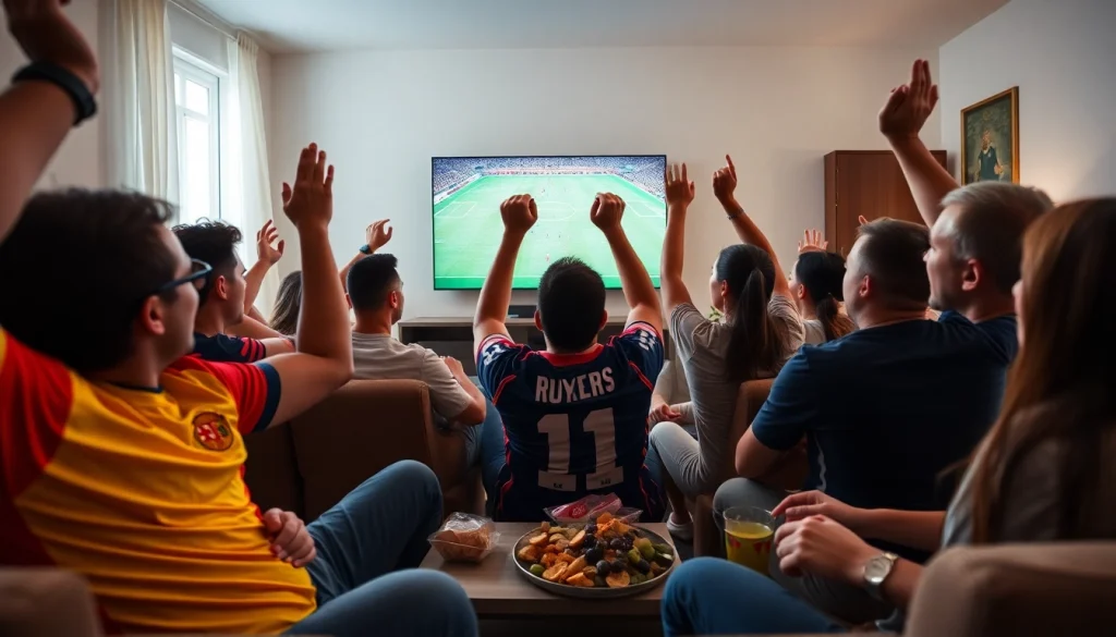 Fans enjoying Diema Sport Online live streaming football match, showcasing excitement and energy.