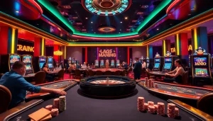 S8 casino players enjoying a thrilling game at a roulette table with vibrant casino lights.