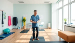 Engaged patient receiving north side edmonton physiotherapy in a modern rehabilitation clinic.
