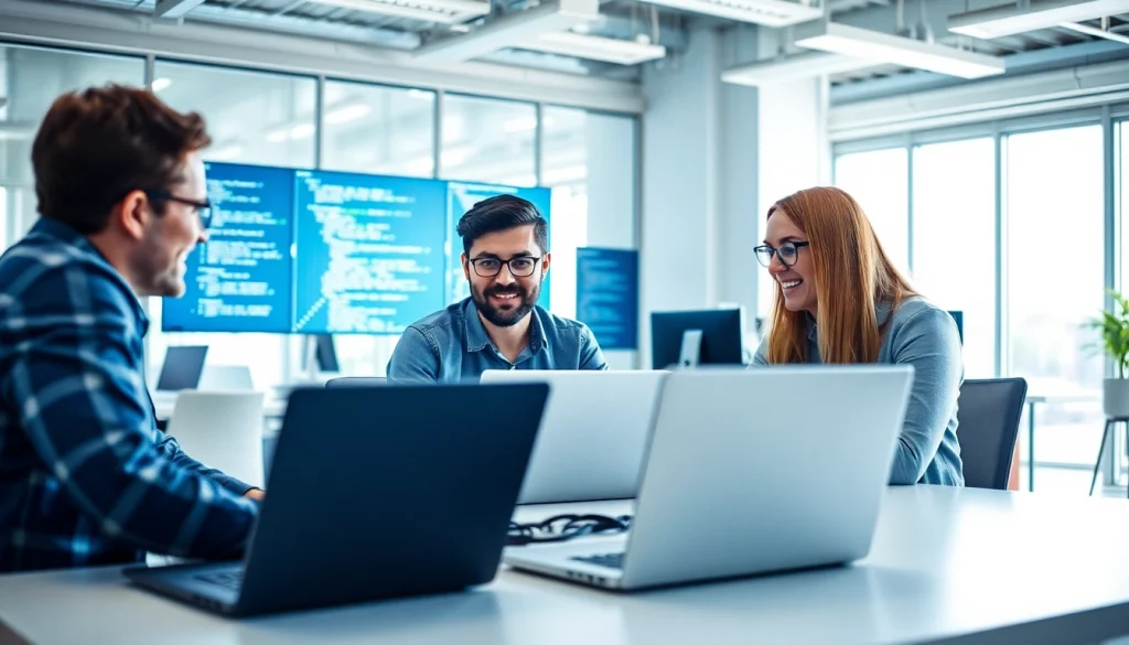 Hire WPF developers showcasing their collaboration in a modern office.