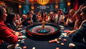 Players engaged at a stunning casino table with stellar bets reflecting the thrill of https://789club.music/.