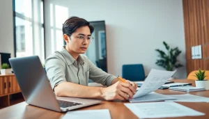 Certified translation (traducción jurada) service in a professional setting, showcasing a translator at work.