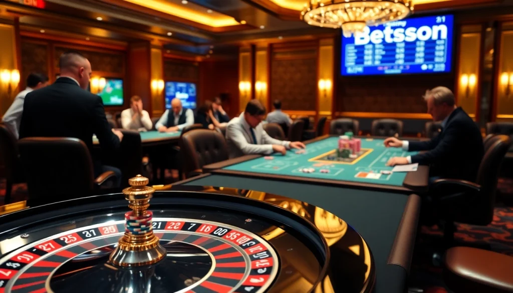 Betsson gaming table with vibrant chips, showcasing an exciting casino atmosphere.