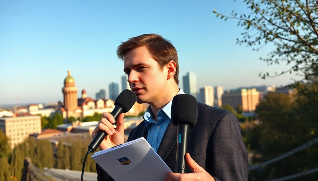 Журналіст https://sumytoday.in.ua проводить звіт про останні новини в Сумах.