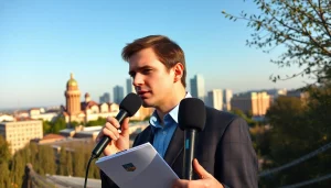 Журналіст https://sumytoday.in.ua проводить звіт про останні новини в Сумах.