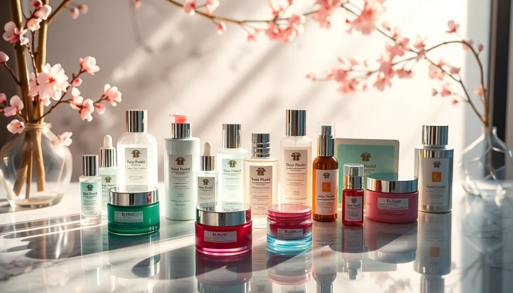 Upplev skönheten i koreansk hudvård i Sverige med premium hudvårdsprodukter elegant arrangerade.