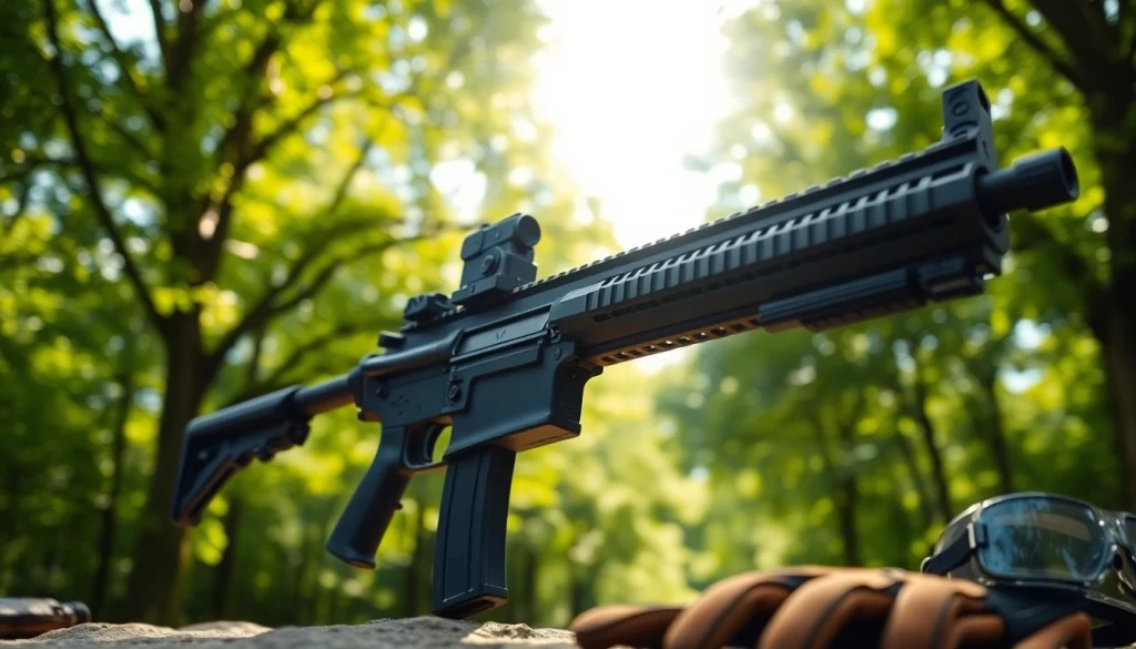 Showcasing the super safety ar15 in a natural environment emphasizing safety and quality design.