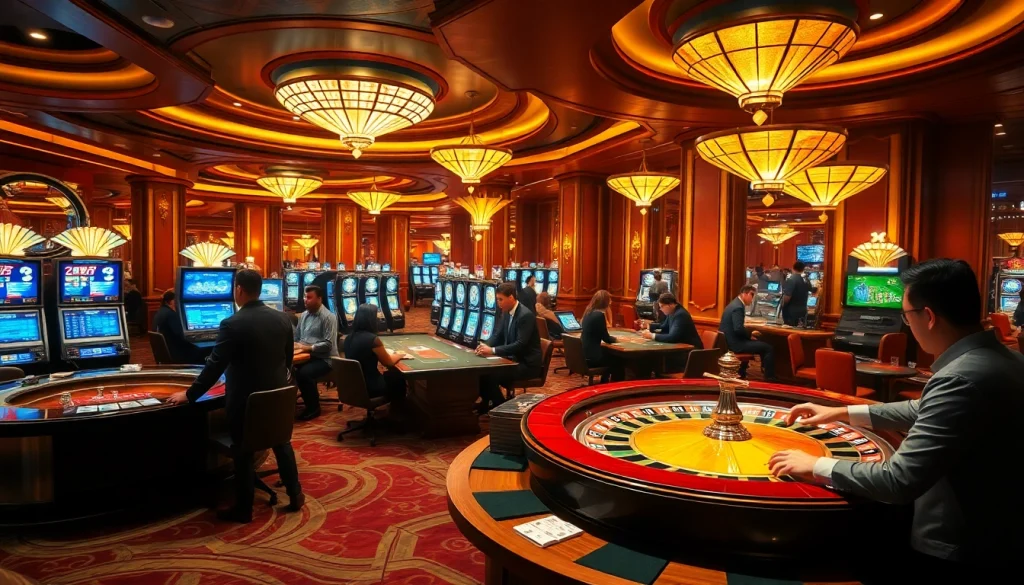 Engage with 'Nếu như vậy bám vào đây' while playing at a luxurious casino featuring roulette and poker.