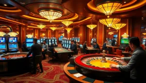 Engage with 'Nếu như vậy bám vào đây' while playing at a luxurious casino featuring roulette and poker.