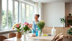 Efficient cleaning service team transforming a home interior into a pristine environment.