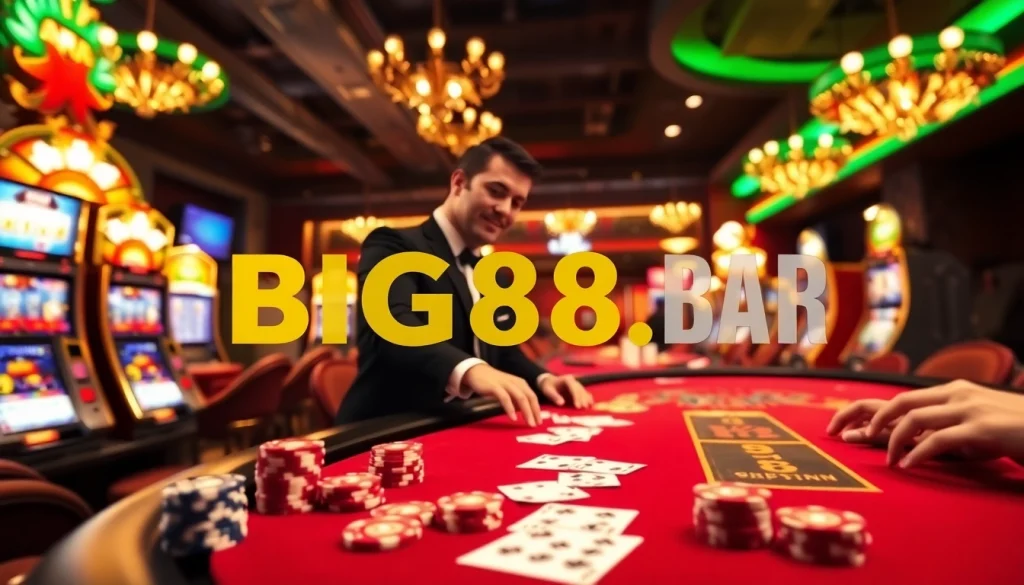 Experience the thrill of gambling at BIG88.BAR with luxurious casino tables and engaging dealers.