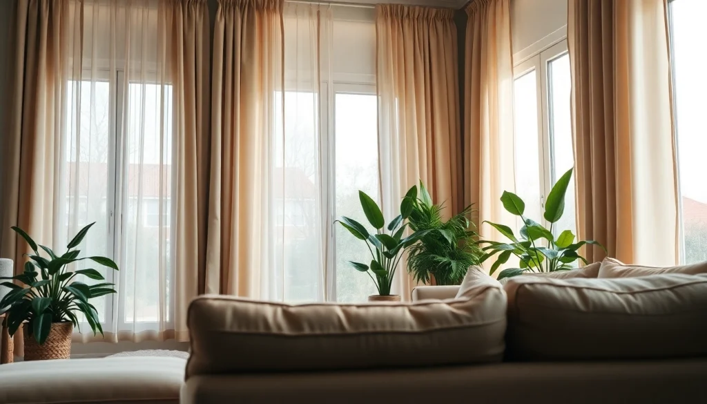 Verduisterende gordijnen in een sfeervolle woonkamer, die privacy en comfort bieden.