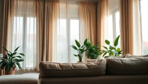 Verduisterende gordijnen in een sfeervolle woonkamer, die privacy en comfort bieden.