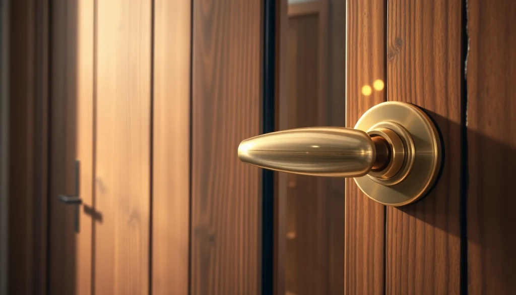 Showcasing a stylish door handle set on a rustic door, highlighting its elegant design.