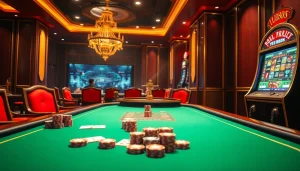 UU88 players experience luxury gambling with poker tables, roulette wheels, and vibrant online games.
