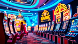 Menggambarkan pengalaman slot depo 1k online yang menarik dengan berbagai mesin slot yang cerah.