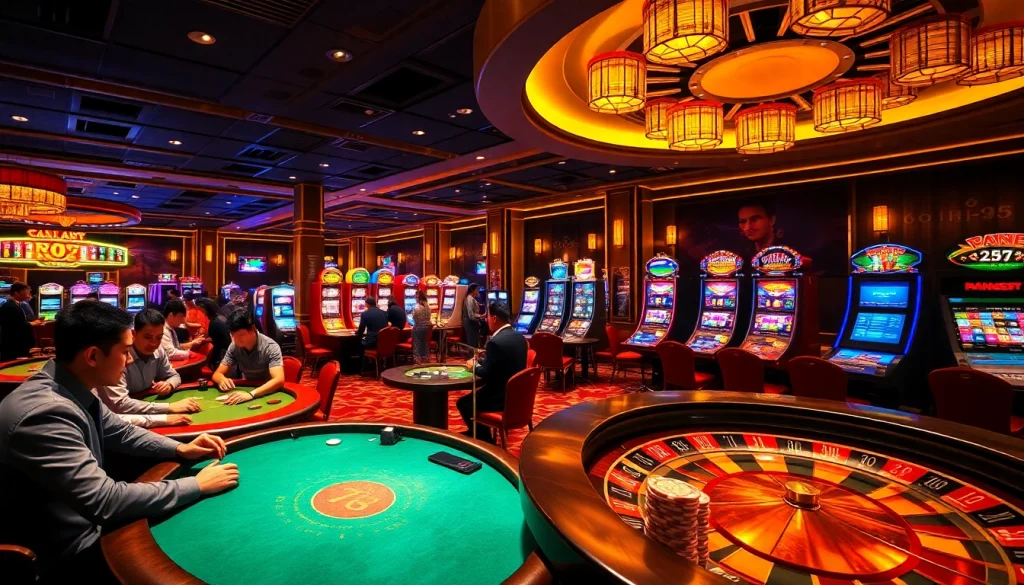 Engaging players enjoy high-stakes games at trang chủ 789club, showcasing poker tables, slot machines, and excitement.