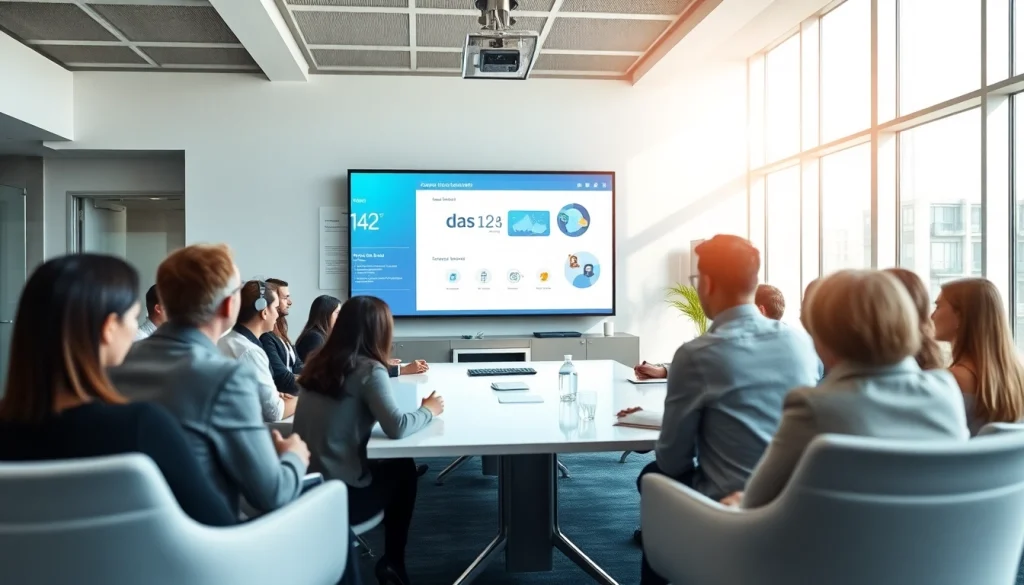 Engaging discussion in a modern seminar on das 142 with advanced technology.