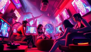Engaging scene of characters playing free porn games in a vibrant online environment.