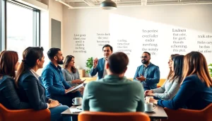 Connect with a business coach near me, engaging clients in a bright office environment.