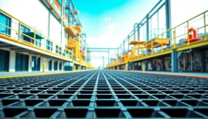 GRP Grating Supplier showcasing diverse applications and robust textures in a professional setting.