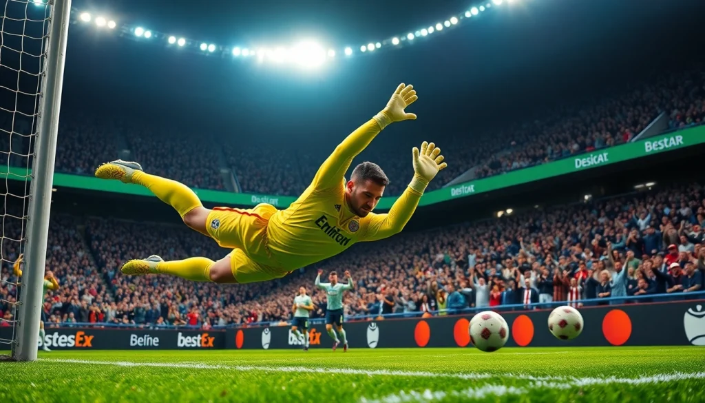 ติดตามผลบอล888 ขณะผู้รักษาประตูช่วยเซฟประตูในสนามฟุตบอลที่เต็มไปด้วยแฟนคลับ