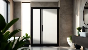 Enhance your bathroom with a stylish black shower sliding door that embodies modern elegance.