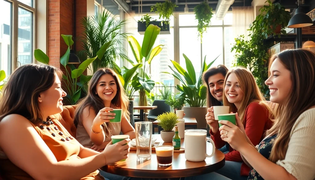 Community gathering at a coffee shop association Lloret de Mar with friends enjoying lively conversations.