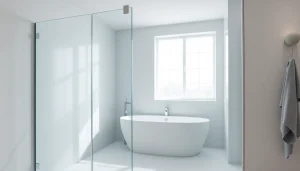 Stylish bathroom showcasing polished shower doors uk enhancing elegance and light.