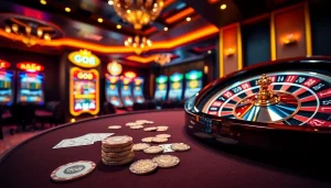 Experience high-stakes gaming with GO8-themed poker tables and vibrant roulette wheels.