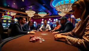 Exciting poker action at the b52 club with players and vibrant casino ambiance.