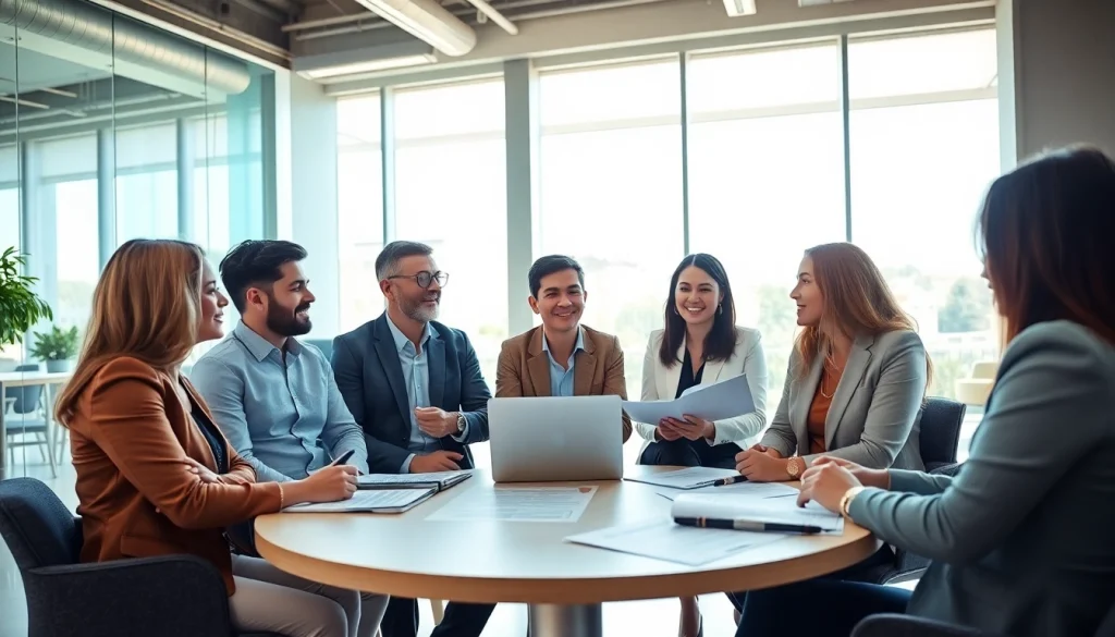 Engaged tax professionals collaborating in a modern office space during a consultation.
