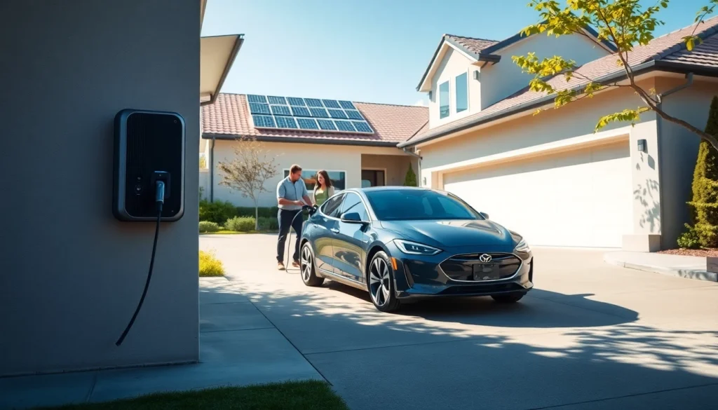 EV charger cost guide visuals depicting a residential charger installation in a modern home, showcasing convenience and innovation.