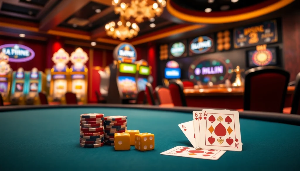 Engaging casino scene showcasing Gopay88 Daftar with poker chips and dice.