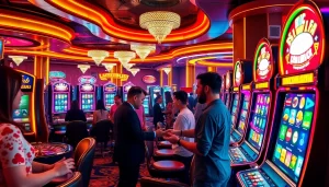 Rasakan sensasi bermain slot pulsa di kasino yang hidup, dipenuhi para pemain yang bersemangat, dan mesin-mesin yang penuh warna.