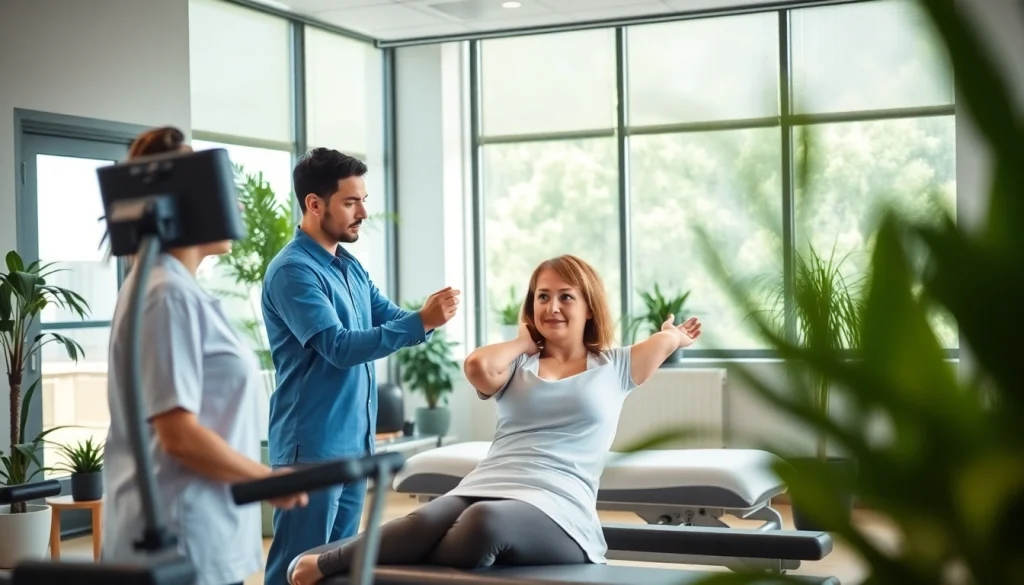 Engaging physiotherapy session highlighting north side edmonton physiotherapy in a modern clinic.