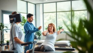 Engaging physiotherapy session highlighting north side edmonton physiotherapy in a modern clinic.