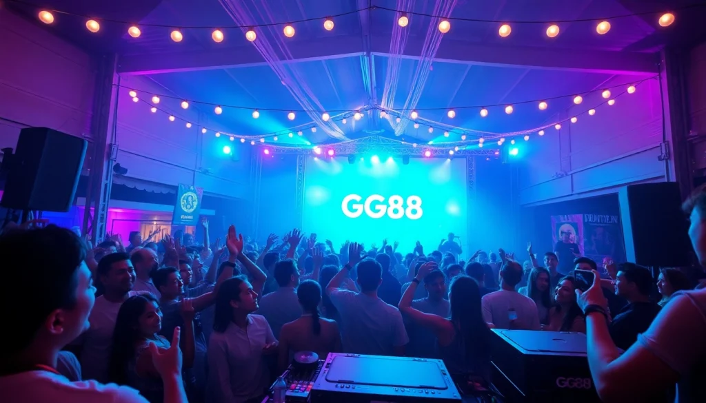 Experience the excitement at a GG88 live performance with vibrant lights and an energetic crowd.